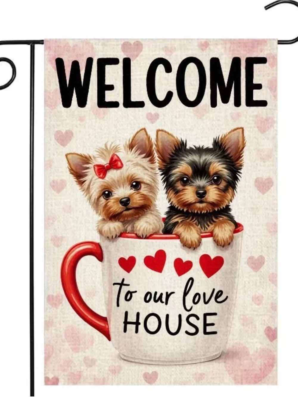 Garden Flag, Double-sided Welcome Yorkie Puppies Burlap approx 12”x18” - Picture 16 of 16